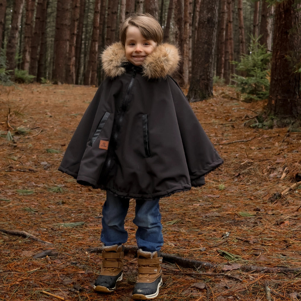 Oodee 3-in-1 Poncho | Black Downtec - Minky Fur