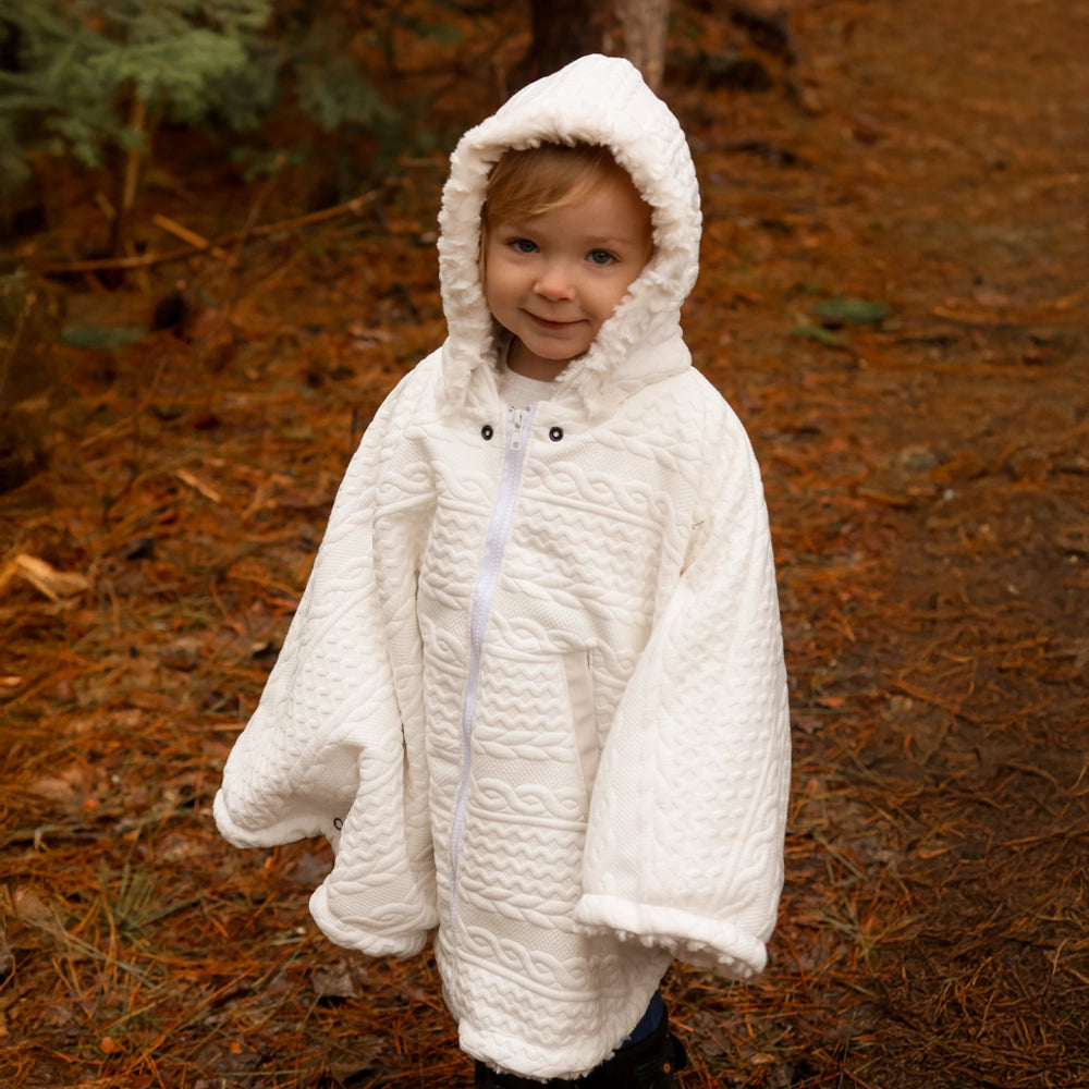 Oodee 3-in-1 Poncho | White Trendy Knit - Minky Fur