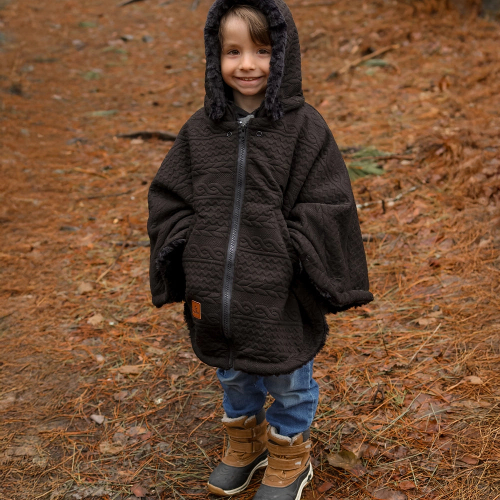 Oodee 3-in-1 Poncho | Black Trendy Knit - Minky Fur