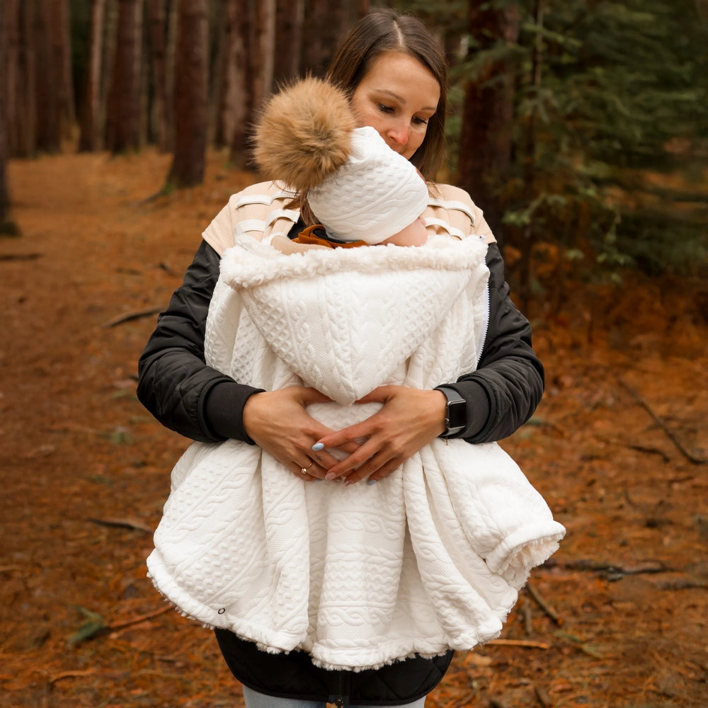 Oodee 3-in-1 Poncho | White Trendy Knit - Minky Fur