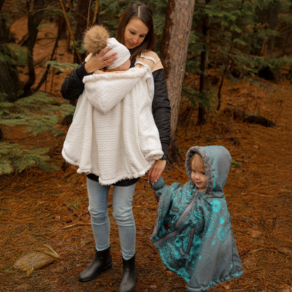 Oodee 3-in-1 Poncho | Dandelion Aqua - Minky Fur