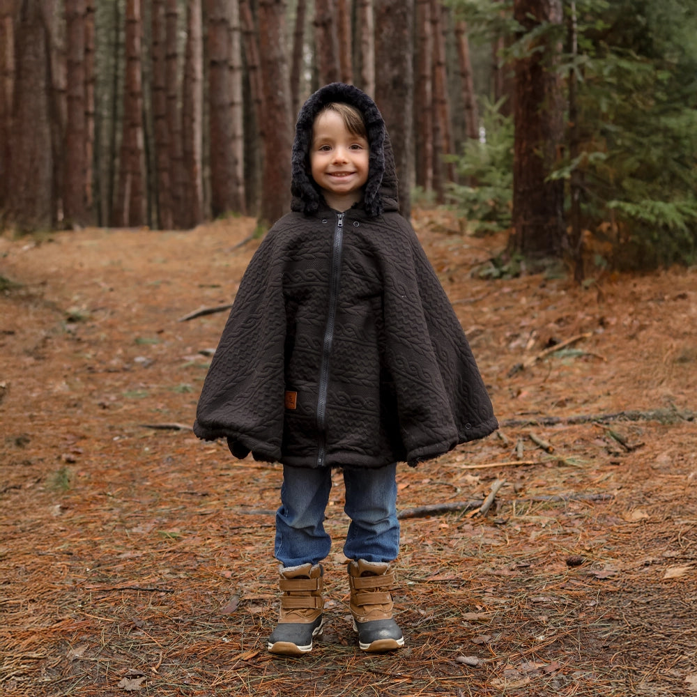 Oodee 3-in-1 Poncho | Black Trendy Knit - Minky Fur