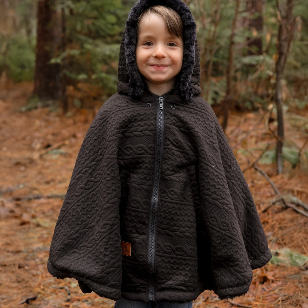 Oodee 3-in-1 Poncho | Black Trendy Knit - Minky Fur
