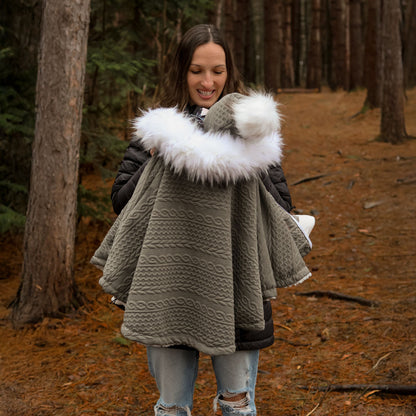 Oodee 3-in-1 Poncho | Green Trendy Knit - Minky Fur